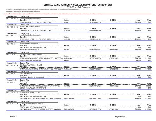 Book List - Central Maine Community College