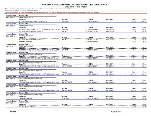 Book List - Central Maine Community College