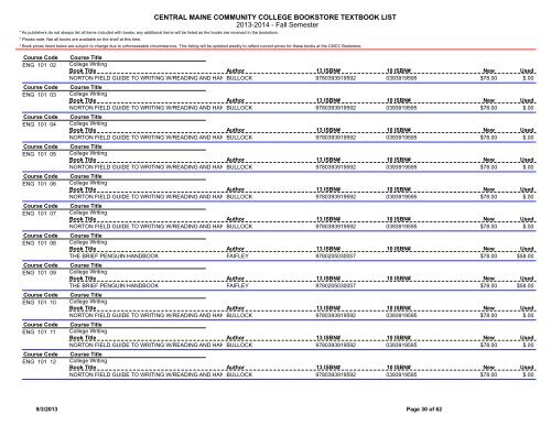 Book List - Central Maine Community College