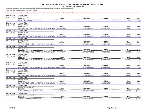 Book List - Central Maine Community College