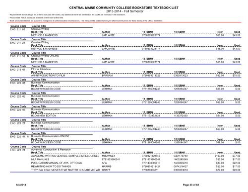 Book List - Central Maine Community College