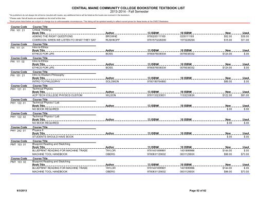 Book List - Central Maine Community College