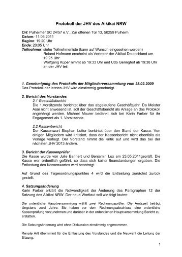 Protokoll der Hauptversammlung - Aikikai NRW