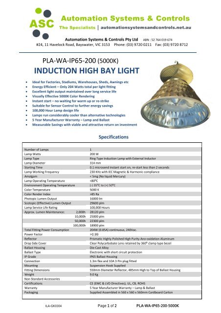 PLA-WA-IP65-200 Data Sheet PDF - Automation Systems and ...