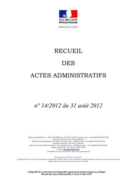 Recueil nÂ°14 du 31 08 2012 - Les services de l'Ã‰tat dans