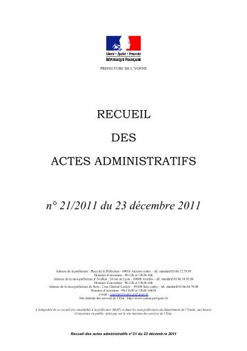 recueil nÂ°21 - partie 1 - Les services de l'Ãtat dans l'Yonne