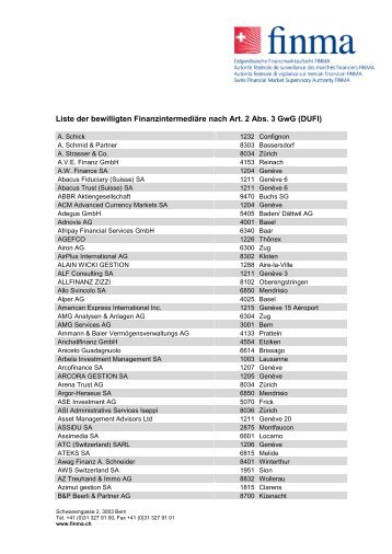 Liste der bewilligten Finanzintermediäre nach Art. 2 Abs. 3 GwG ...