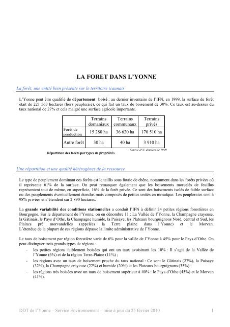 note sur la situation de la forÃªt dans l'Yonne en 2012 - 0,04 Mb