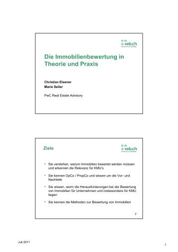 Folien zum Referat «Die Immobilien-Bewertung in Theorie - vebmedia