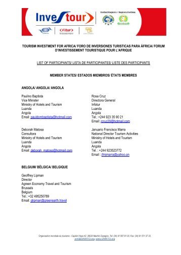 Liste des participants - World Tourism Organization UNWTO