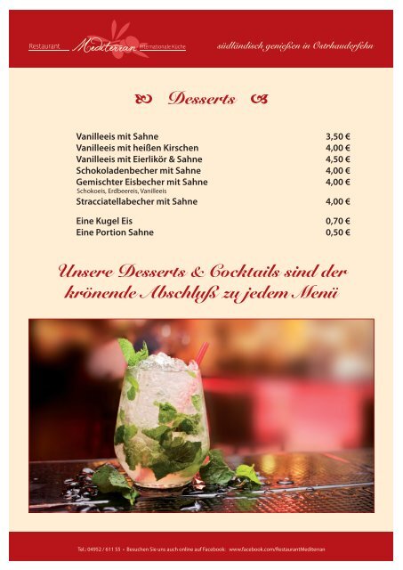 Restaurant Mediterran - Dessert- & Cocktailkarte