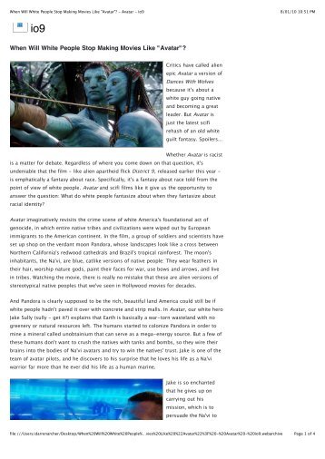 When Will White People Stop Making Movies Like "Avatar"? - Avatar ...