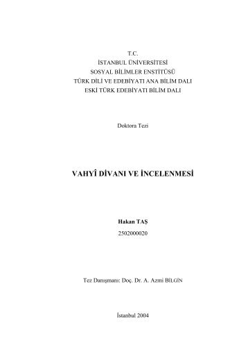 Vahyî Divanı ve İncelenmesi -  e-Kitap - Kültür ve Turizm Bakanlığı