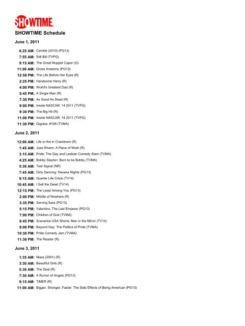 What channel is showtime deals