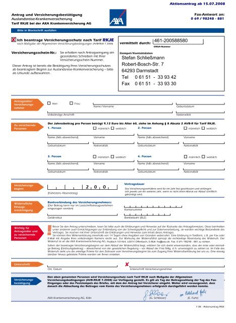 Page 1 Antrag Und Versicherungsbestatigung Auslandsreise