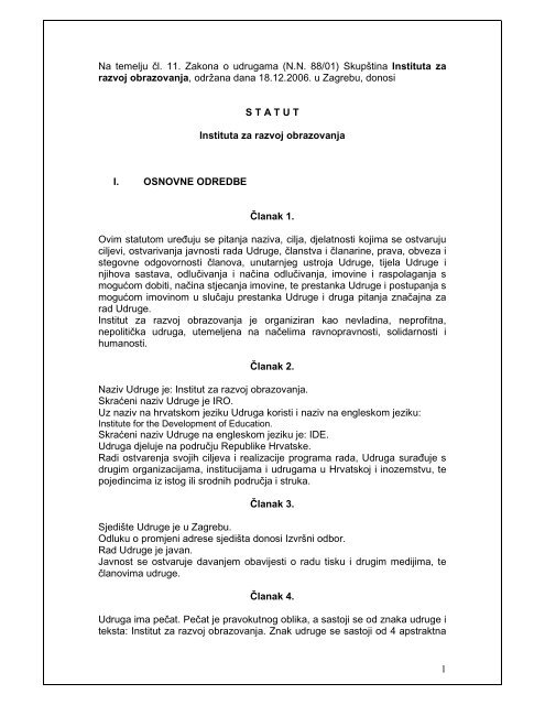 Statut IRO-a (PDF) - Institut za razvoj obrazovanja