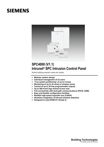 SPC4000 (V1.1) IntrunetÂ® SPC Intrusion Control Panel - IDTec