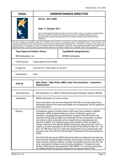 EASA AIRWORTHINESS DIRECTIVE