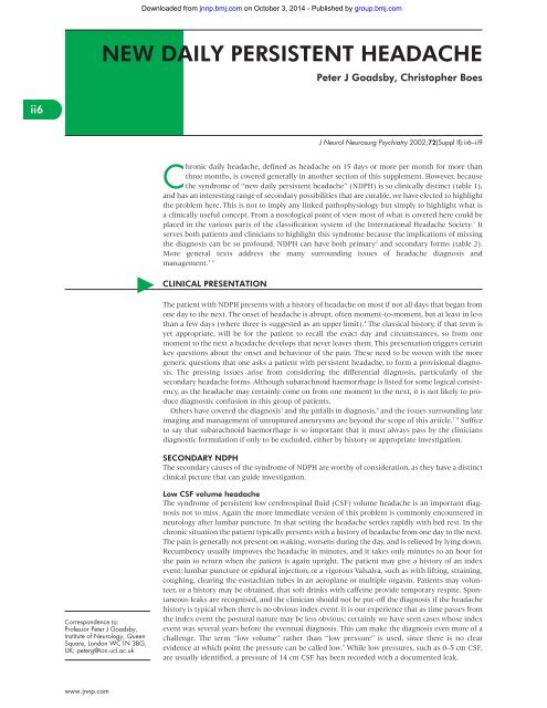 NEW DAILY PERSISTENT HEADACHE c
