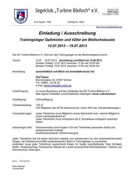 Ausschreibung + Anmeldung