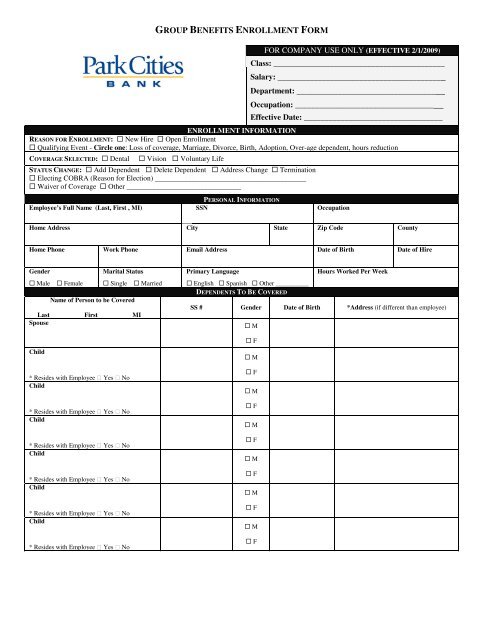 GROUP BENEFITS ENROLLMENT FORM