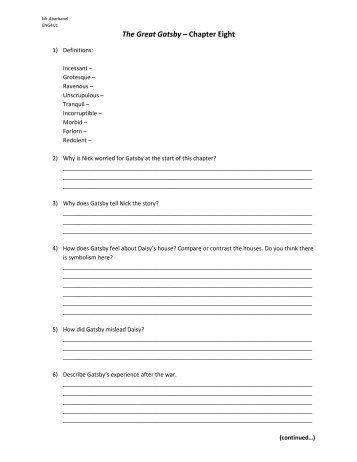 the great gatsby chapters 8â 9 vocabulary