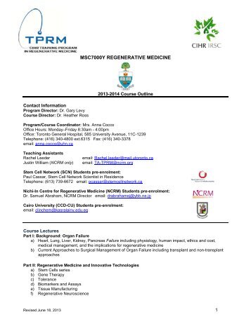 Provisional Course Outline - CIHR Training Program in ...