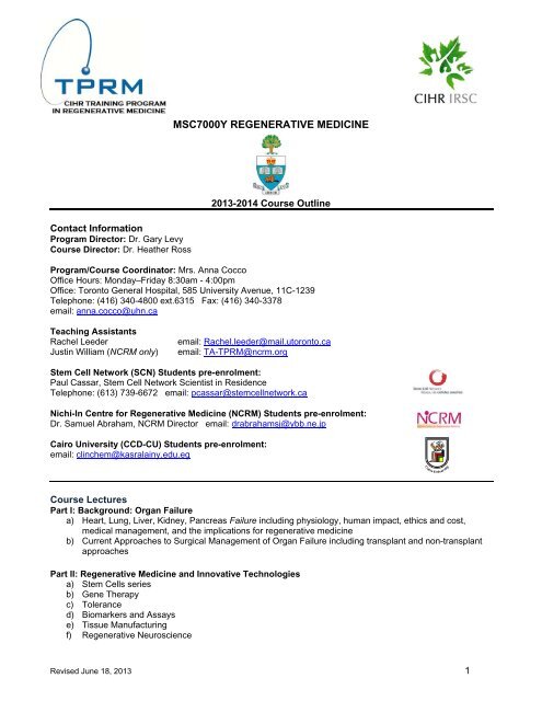 Provisional Course Outline - CIHR Training Program in ...