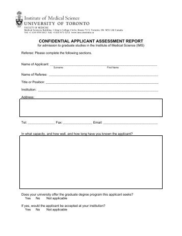 confidential applicant assessment report - Institute of Medical Science