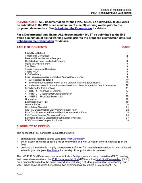 PhD Examination Guidelines - Institute of Medical Science