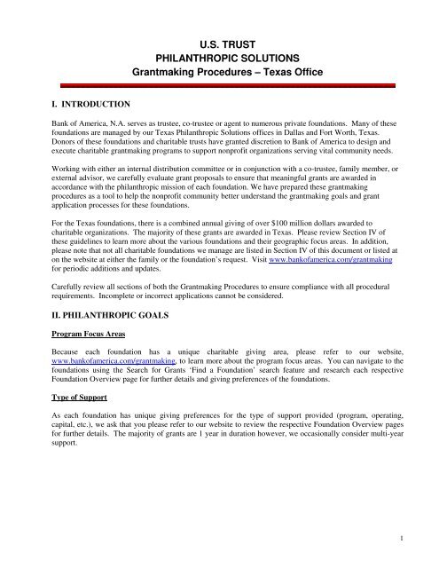 U S Trust Philanthropic Solutions Bank Of America