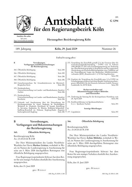 Amtsblatt für den Regierungsbezirk Köln  - Bezirksregierung Köln