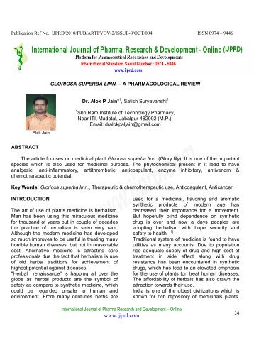 gloriosa superba linn. â€“ a pharmacological review - International ...