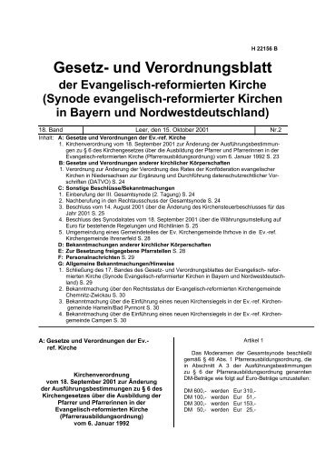 Gesetz- und Verordnungsblatt der Evangelisch-reformierten Kirche