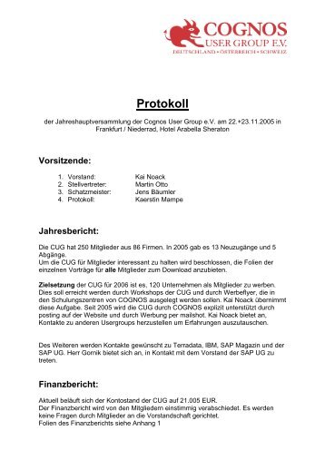 Protokoll der Jahreshauptversammlung 2005 (PDF) - cognos user ...