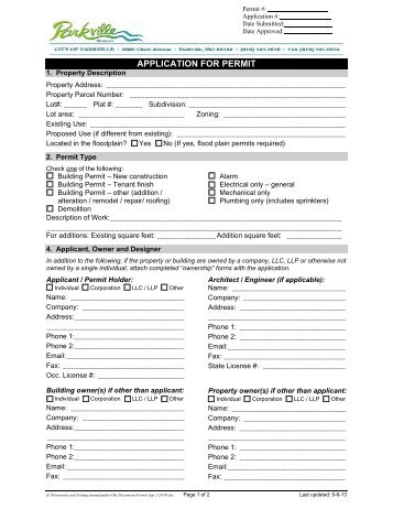 APPLICATION FOR PERMIT - City of Parkville