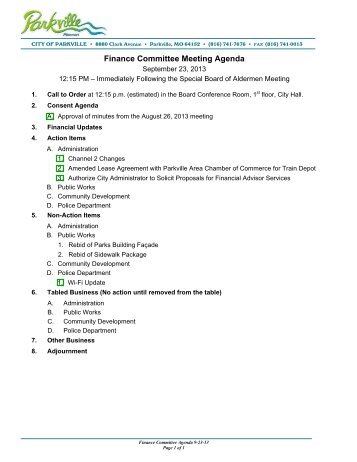 Finance Committee Meeting Agenda - City of Parkville