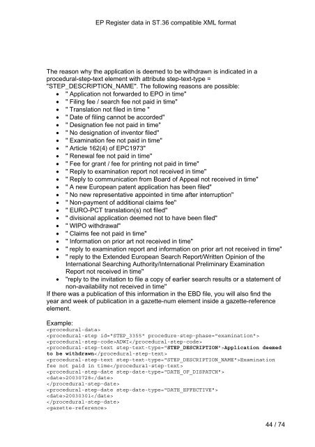 Description of EP Register data in the ST.36 compatible XML ... - EPO