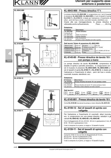 Utensili per supporto asse anteriore e posteriore (file PDF ... - Sicutool