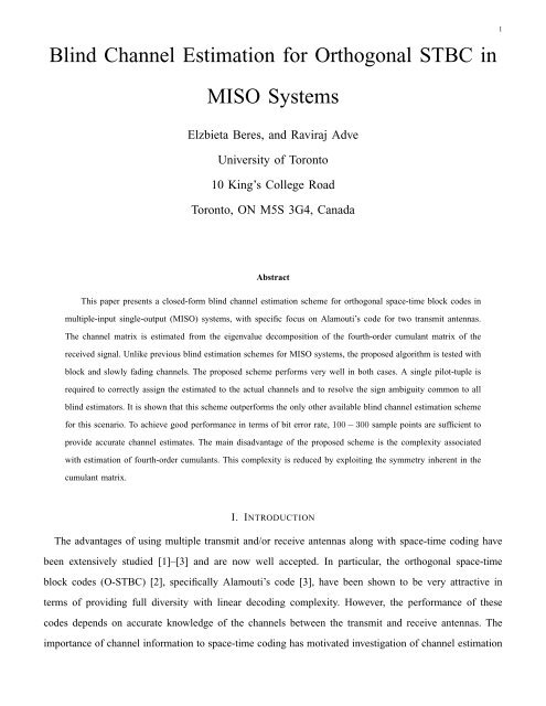 Blind Channel Estimation for Orthogonal STBC in MISO Systems