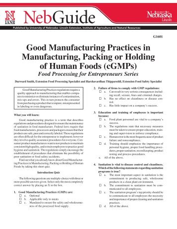 Good Manufacturing Practices for Human Foods (Neb)