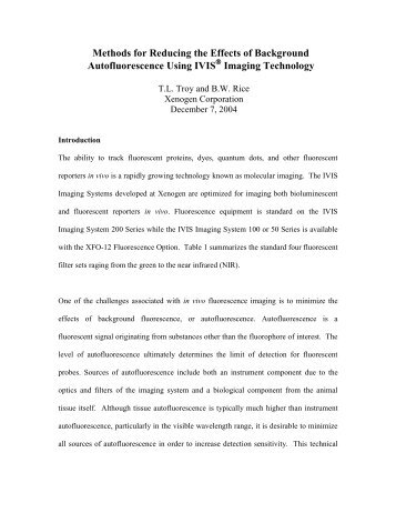 Xenogen IVIS-200 reducing background autofluorescence technical ...