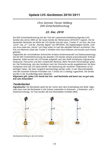Update LVS-Gerätetest 2010/2011 - Ortovox