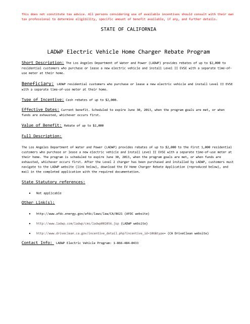 LADWP Electric Vehicle Home Charger Rebate Program