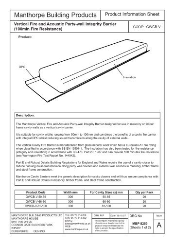 Manthorpe Building Products Product Information Sheet