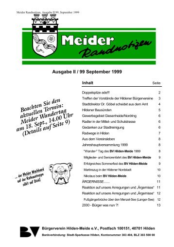 Ausgabe II / 99 September 1999 - Bürgerverein Hilden-Meide ev