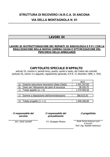 capitolato speciale d'appalto - Inrca