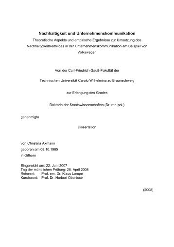 Tabellenverzeichnis - Technische Universität Braunschweig
