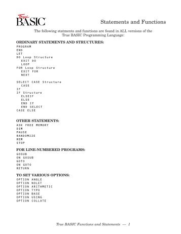 Statements and Functions - True BASIC