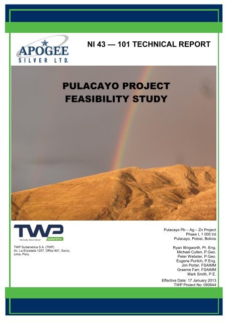 Pulacayo Project Feasibility Study - Apogee Silver